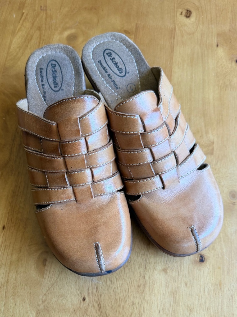 Dr. Scholls Brenna Tan Leather Woven Wedge Clogs Mules Womens 7